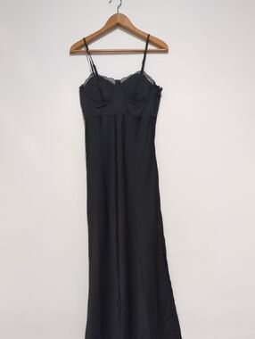 wild fable Black Maxi Slip Dress with Lace Trim
